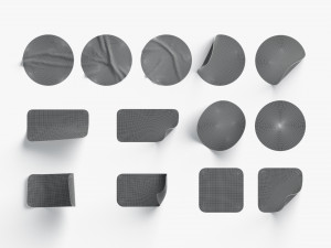 White Stickers Set - 13 adhesive round and square sticky labels 3D-Modell