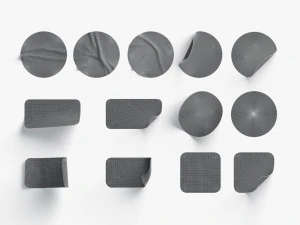 White Stickers Set - 13 adhesive round and square sticky labels 3D Model