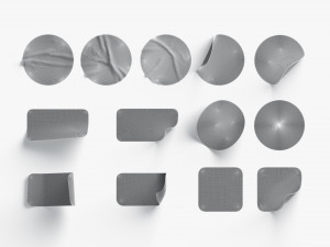 White Stickers Set - 13 adhesive round and square sticky labels 3D-Modell