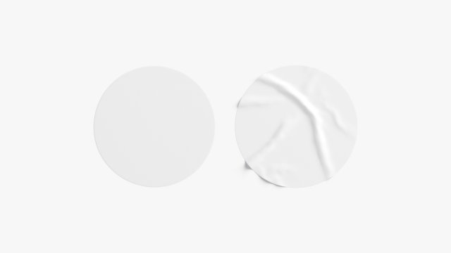 Two White Round Stickers - flat and crumpled adhesive label Modello 3D .c4d .max .obj .3ds .fbx .stl .blend 
