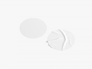 Two White Round Stickers - flat and crumpled adhesive label Modello 3D
