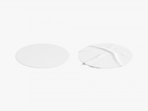 Two White Round Stickers - flat and crumpled adhesive label Modello 3D