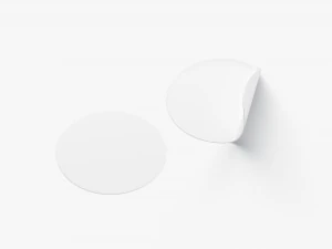 Two White Round Stickers - flat and curled corners glutinous tally 3D Model