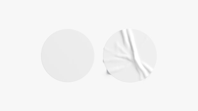 Two White Round Stickers - smooth and rugose glued label 3D Model .c4d .max .obj .3ds .fbx .stl .blend 
