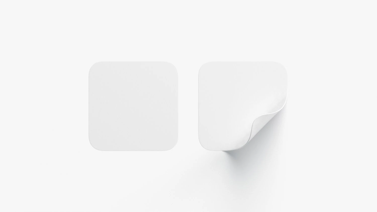 Two White Square Stickers - smooth and curled corners adhesive label 3D Model .c4d .max .obj .3ds .fbx .stl .blend