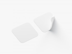 Two White Square Stickers - smooth and curled corners adhesive label 3Dモデル