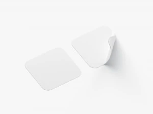 Two White Square Stickers - smooth and curled corners adhesive label 3D Model