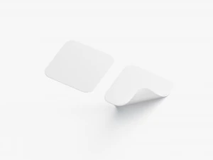 Two White Square Stickers - smooth and curled corners adhesive label 3D Model