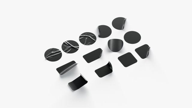 Black Stickers Set - 13 adhesive round and square sticky labels Model 3D .c4d .max .obj .3ds .fbx .stl .blend 