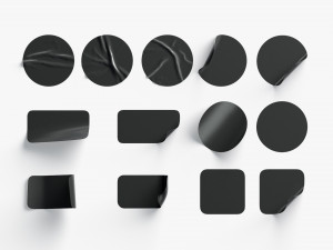 Black Stickers Set - 13 adhesive round and square sticky labels Model 3D