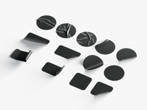 Black Stickers Set - 13 adhesive round and square sticky labels Model 3D