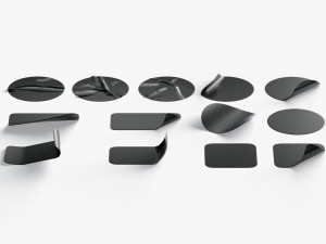 Black Stickers Set - 13 adhesive round and square sticky labels Model 3D