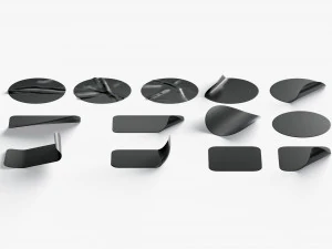 Conjunto de adesivos pretos - 13 etiquetas adesivas redondas e quadradas Modelo 3D