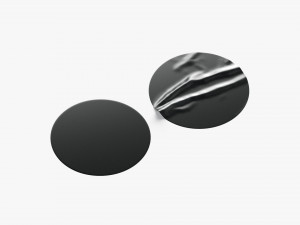 Two Black Round Stickers - sleek and wrinkly sticky tag Modello 3D
