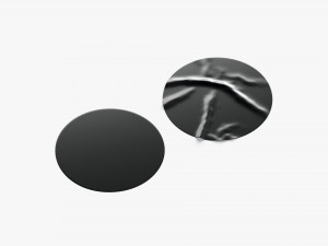 Two Black Round Stickers - flat and crumpled adhesive label 3D Model