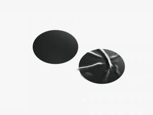 Two Black Round Stickers - flat and crumpled adhesive label 3D Model