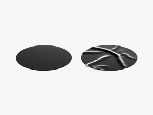 Two Black Round Stickers - flat and crumpled adhesive label 3D Model