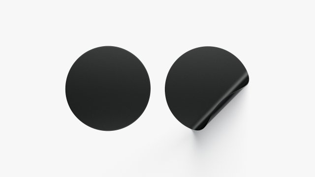 Two Black Round Stickers - flat and curled corners glutinous tally Modèle 3D .c4d .max .obj .3ds .fbx .stl .blend 