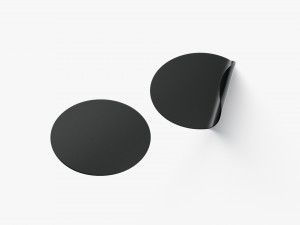 Two Black Round Stickers - flat and curled corners glutinous tally Modèle 3D