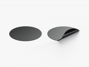 Two Black Round Stickers - flat and curled corners glutinous tally Modèle 3D