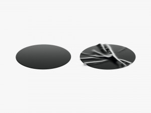 Two Black Round Stickers - smooth and rugose glued label Model 3D