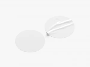 Two White Round Stickers - sleek and wrinkly sticky tag 3D Model