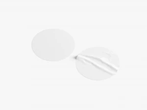 Two White Round Stickers - sleek and wrinkly sticky tag 3D Model