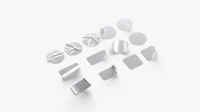 13 Stickers Set - silver adhesive round and square sticky labels Modelo 3D .c4d .max .obj .3ds .fbx .stl .blend 