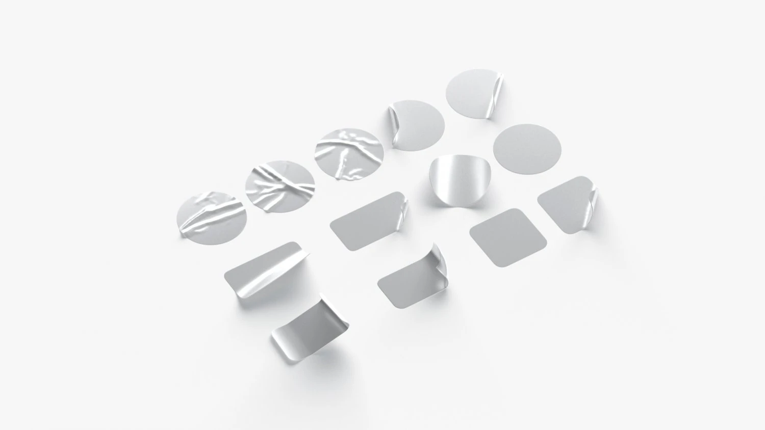 13 Stickers Set - silver adhesive round and square sticky labels 3D Model .c4d .max .obj .3ds .fbx .stl .blend 