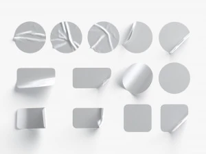 13 Stickers Set - silver adhesive round and square sticky labels 3D Model