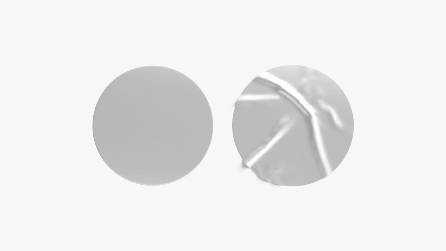 Two Round Stickers - silver flat and crumpled adhesive label 3D Model .c4d .max .obj .3ds .fbx .stl .blend 