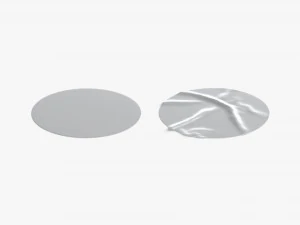 Two Round Stickers - silver flat and crumpled adhesive label 3D Model