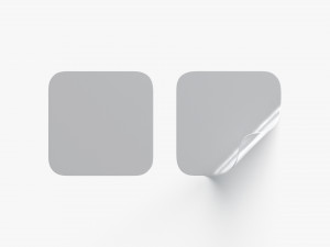 Two Square Stickers - silver smooth and curled corners adhesive label 3D Model