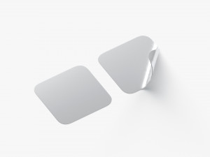 Two Square Stickers - silver smooth and curled corners adhesive label 3D Model