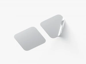 Dois adesivos quadrados - etiqueta adesiva prateada com cantos lisos e enrolados Modelo 3D