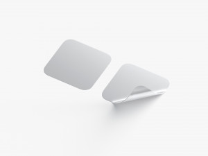 Two Square Stickers - silver smooth and curled corners adhesive label 3D Model
