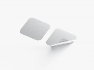 Dois adesivos quadrados - etiqueta adesiva prateada com cantos lisos e enrolados Modelo 3D