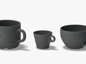 10 Mugs Shapes - white ceramic cups with different forms and sizes 3D Model