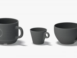 10 Mugs Shapes - white ceramic cups with different forms and sizes 3D Model