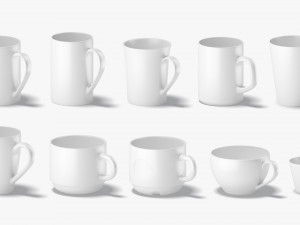 10 Mugs Shapes - white ceramic cups with different forms and sizes 3Dモデル