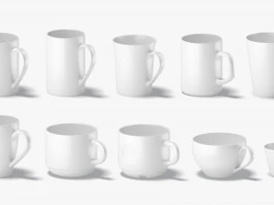 10 Mugs Shapes - white ceramic cups with different forms and sizes 3D Model