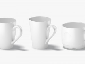 10 Mugs Shapes - white ceramic cups with different forms and sizes 3Dモデル