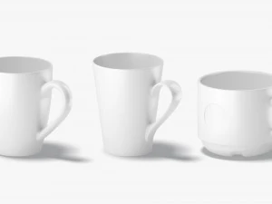 10 Mugs Shapes - white ceramic cups with different forms and sizes 3D Model