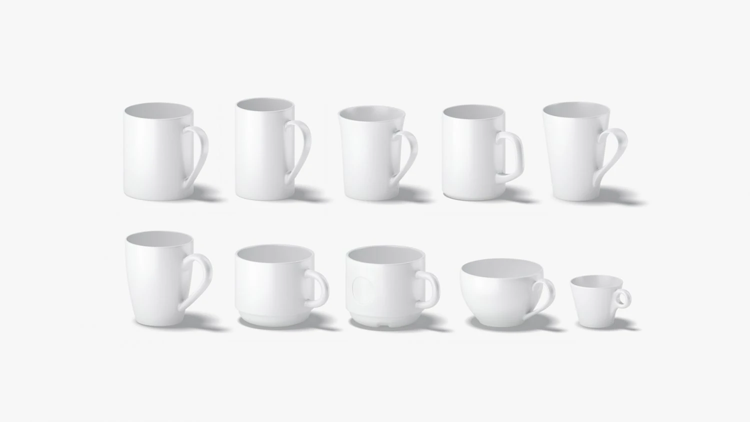 10 Mugs Shapes - white ceramic cups with different forms and sizes 3D Model .c4d .max .obj .3ds .fbx .stl .blend