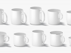 10 Ceramic Mugs Shapes - white mugs various forms and sizes 3D Модель