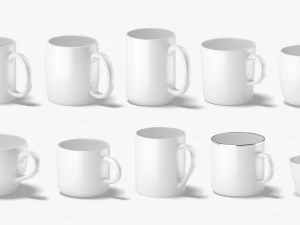 10 Ceramic Mugs Shapes - white mugs various forms and sizes 3D Model