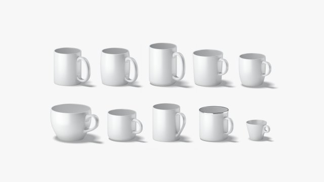 10 Ceramic Mugs Shapes - white mugs various forms and sizes 3D Модель .c4d .max .obj .3ds .fbx .stl .blend 