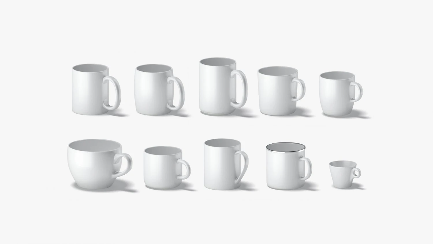 10 Ceramic Mugs Shapes - white mugs various forms and sizes 3D Model .c4d .max .obj .3ds .fbx .stl .blend 