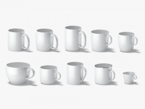 10 Ceramic Mugs Shapes - white mugs various forms and sizes 3D Model