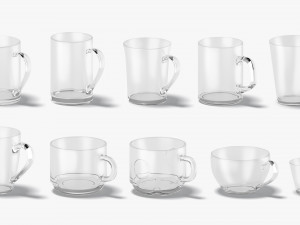 10 Glass Mug Shapes - transparent cups with different forms and sizes 3D मॉडल